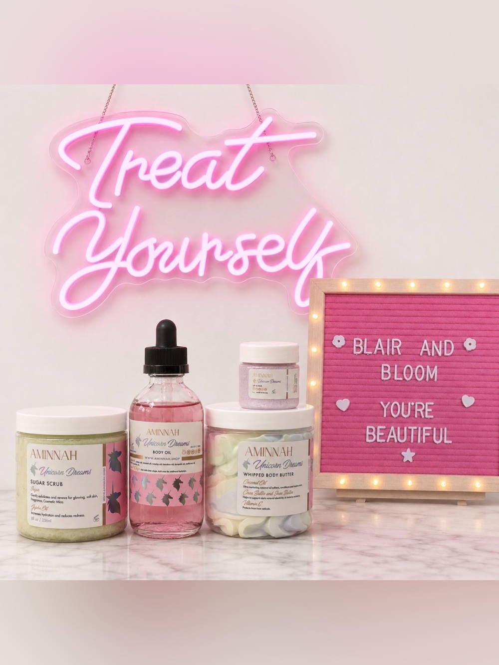 AMINNAH Unicorn Dreams Butter, Scrub, Oil, & Lip Butter Bundle-NEW!